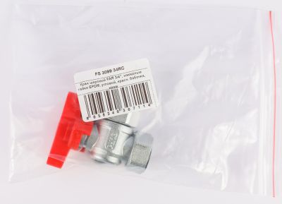 Кран шаровой FAR 3/4", накидные гайки EPDM, угловой, красн. бабочка, хром